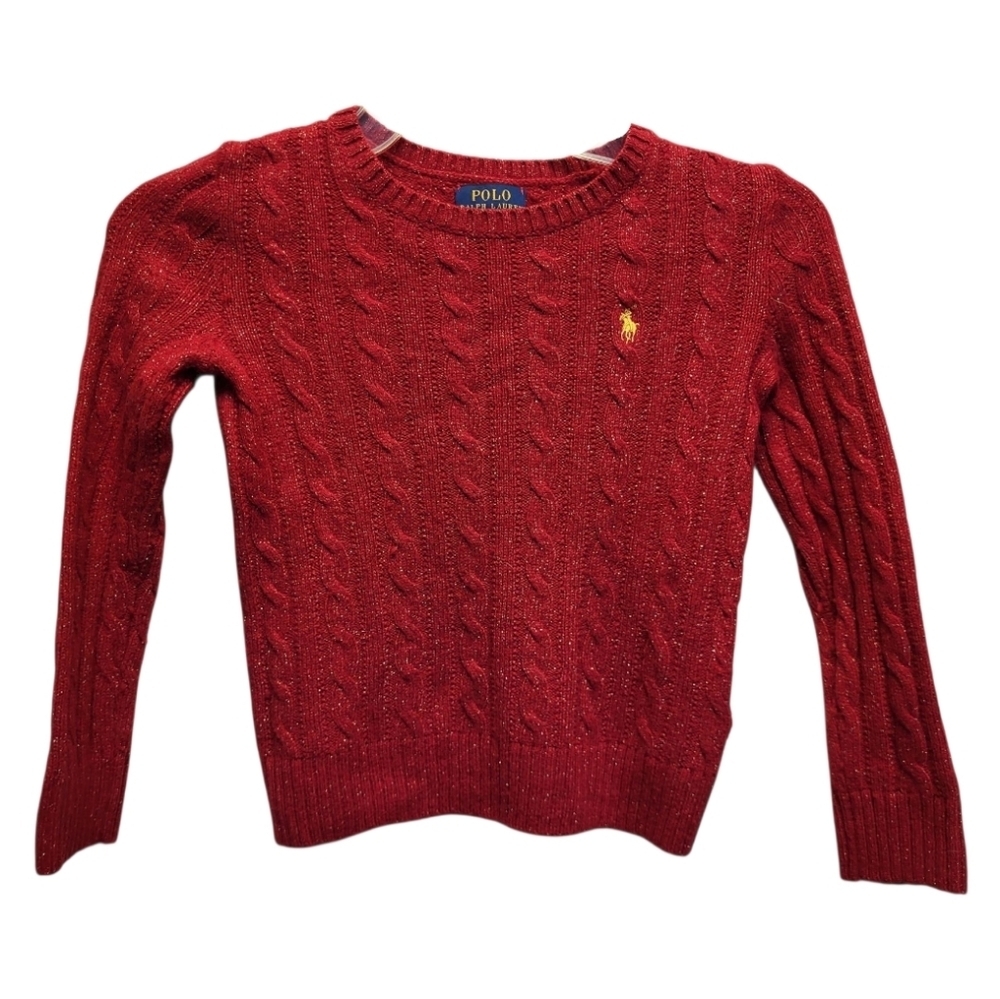 Vintage Polo Ralph Lauren Kids Vibrant Red Sweater Cable Knit - Size S(7)P